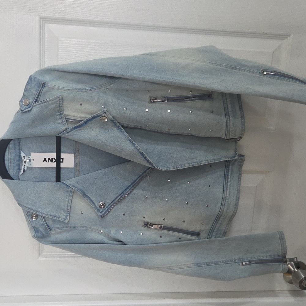 DKNY Studded Light Wash Blue Jean Jacket NWT L